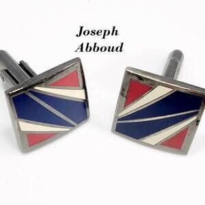 Vintage Designer Cuff Links, Joseph Abboud, Red White Blue Enamel, 1990s, 3/4 In